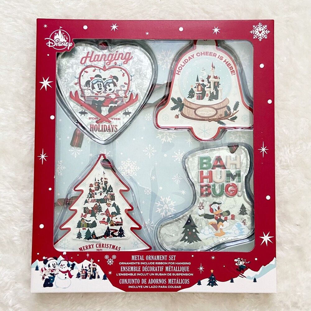 Disney Parks Christmas Ornament Set Retro Metal Plaid Holiday Lodge 2021 New